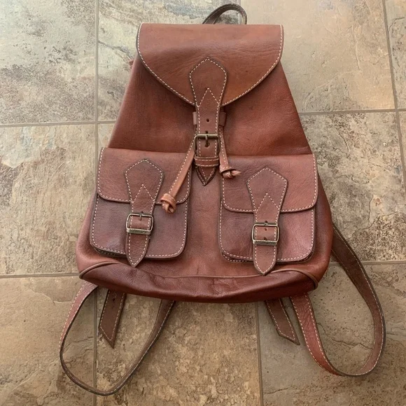Authentic Vintage Leather Backpack Purse High Quality Bag Vintage Bergan Leather Backpack (Vintage Brown) – Craft  main image 3